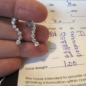 Vintage Kay’s 14k White Gold Diamond Journey Earrings, 1-Carat Total, & Certific